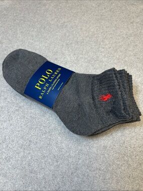 Polo Ralph Lauren Men's Socks Classic Ankle Cut Sport 6 Pairs NWT Gray with Red
